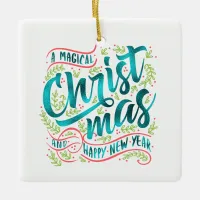 Magical Christmas Typography Teal ID441 Ceramic Ornament