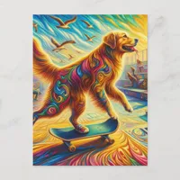 Surreal Golden Retriever Skateboarding Postcard