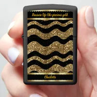 Golden waves on a bold black backdrop zippo lighter