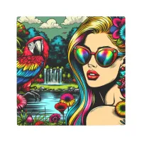 Retro Woman and Parrot in the Park Pop Art