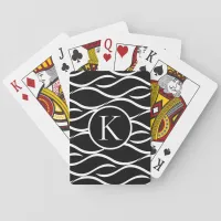 Abstract Black and White Wave Pattern Monogram Poker Cards