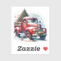 Old-Fashioned Christmas Vintage Red Truck Sticker