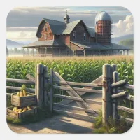 Rustic Farm House with a Cornfield Ai Art Square Sticker