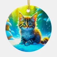 Sweet Kitten Playing in the Snow Personalized Ceramic Ornament