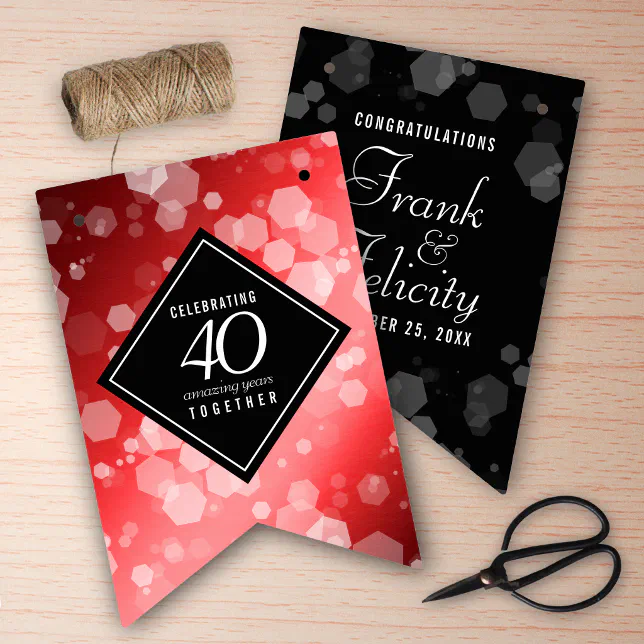 Elegant 40th Ruby Wedding Anniversary Celebration Bunting Flags