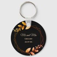 Boho autumn botanical gold frame wedding keychain