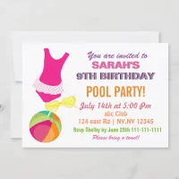 Fun Beach Ball flipflop girls Pool Party Invites