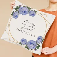 Elegant Gold Glitter Geometric Blue Floral Wedding Throw Pillow