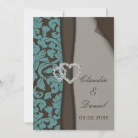 Brown Damask FAUX ribbon diamante design Invitation