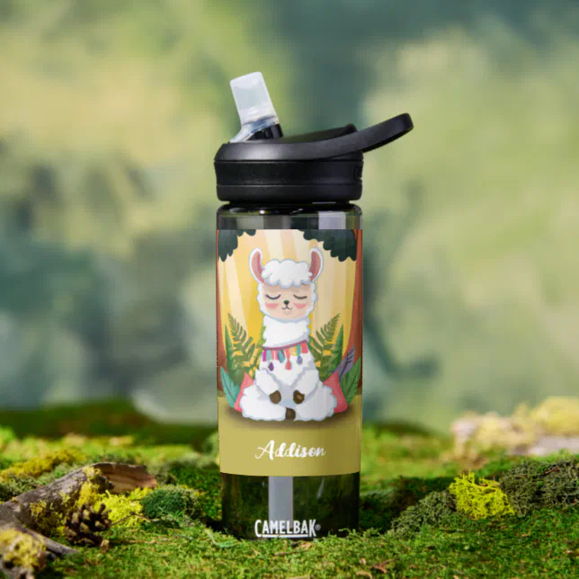 Cute Llama Meditating in Magical Forest Water Bottle