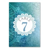 Blue Mandala Wedding Table Number Card