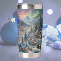 Christmas in a mountain village, polar lights  insulated tumbler