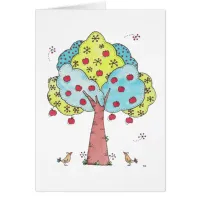 Bright Whimsical Apple Tree with Birds Design