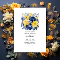 Navy, Yellow, and Blue Floral Wedding Invitation