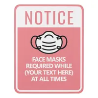 Pink Custom Text Template Face Mask Required Door Sign