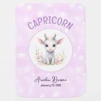 Cute Watercolor Illustration Capricorn Zodiac Name Baby Blanket