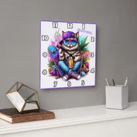 A cool cat enjoying a vibrant street party scene square wall clock