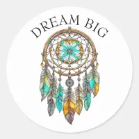 Teal and Brown Dreamcatcher | Dream Big Classic Round Sticker