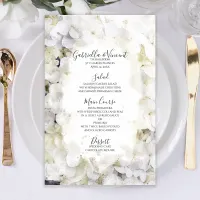 White Hydrangea Flowers Watercolor Wedding Menu