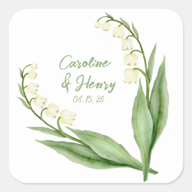 Elegant Lily of the Valley Personalized Wedding  Square Sticker