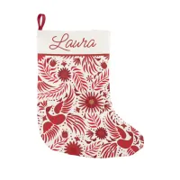 Mexican Folklore Pattern Script Name Red and White Small Christmas Stocking