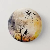 Halloween full moon bats raven scary night spooky  button