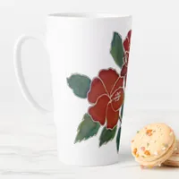 Latte Mug - Red Hibiscus Flowers