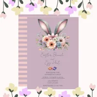 Floral Easter Brunch Bunny Ears Purple Invitation