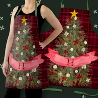 Custom Monogram Plaid + Watercolor Christmas Tree Apron