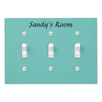 Custom Name Room Text Teal Green Blue Photo Triple Light Switch Cover