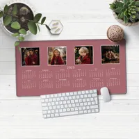 2025 Calendar Rose Gold Pink Modern Photo Collage Desk Mat