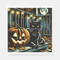 Black Cat and Jack-O-Lantern Halloween Napkins