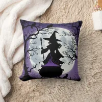 Enchanting witch brews potions under a full moon throw pillow