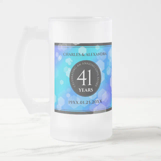 Elegant 41st Blue Topaz Wedding Anniversary Frosted Glass Beer Mug