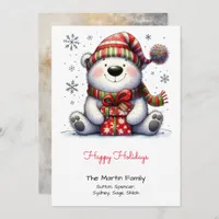 Sweet Polar Bear in a Santa Hat Happy  Holiday Card