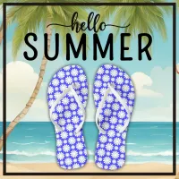 Cute Floral Daisy Pattern Blue and White Summer Flip Flops