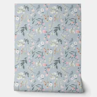 Soft Pastel Blue Botanical Floral Watercolor Wallpaper