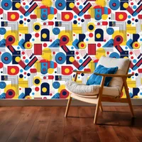 Retro Geometric Abstract Pat#10 Navy Red ID1067 Wallpaper