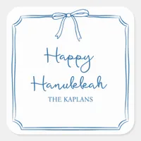 Custom Name Elegant Blue Bow Hanukkah GIft Square Sticker