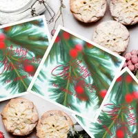 Red Berries Green Pines Merry Christmas Napkins