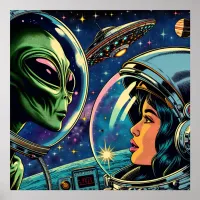 Woman Astronaut Meets Extraterrestrial Alien Poster