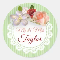 Mr & Mrs Stickers Sage Green  and Coral Floral