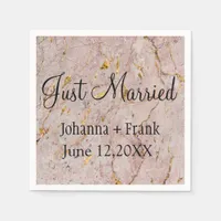 Just Married Pink and Gold Marble Napkins