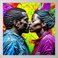 Black Couple Kissing in Love   Poster