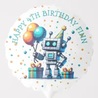 Pixel Art Robot in Orange and Teal Birthday  Balloon