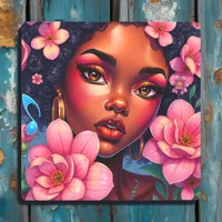 Pretty Woman of Color with Pink Flowers  Metal Print