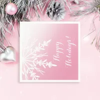 Winter Snowflake on Pink Happy Holidays Christmas Paper Napkins