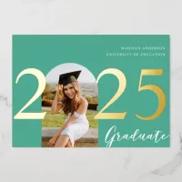 Teal Arch Foil Photo Graduation Announcement