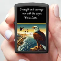 A majestic eagle overlooks a sunset by the bay zippo lighter