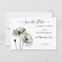 Simple Elegant Minimalism Black and White Poppies Save The Date